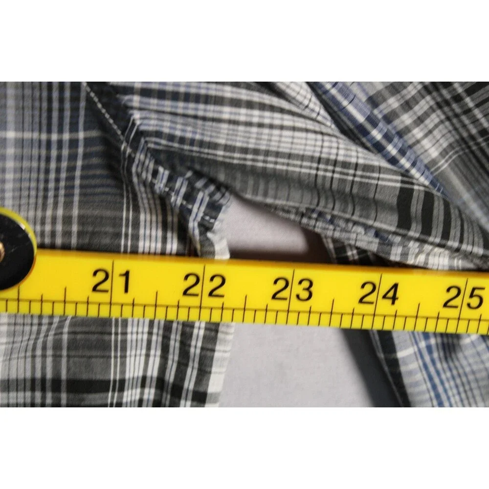 Banana Republic Men's Slim Fit Plaid Long Sleeve Pearl Snap Shirt Large Pearl